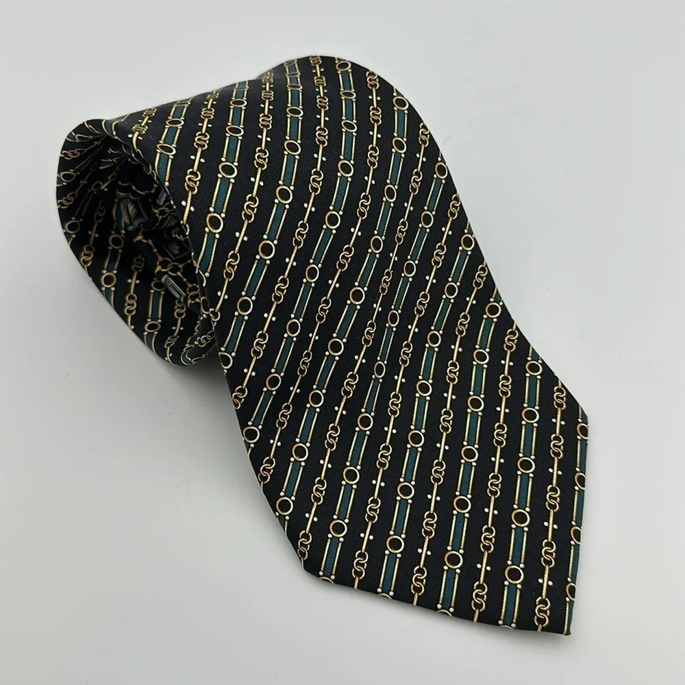 Gucci By Paolo Gucci Vintage SilkTie Black Gold 59” Long